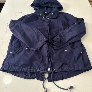 Spirit Navy Blue Hooded Full Zip Snap Front Parka Anorak Jacket Womens Sz 14 / M